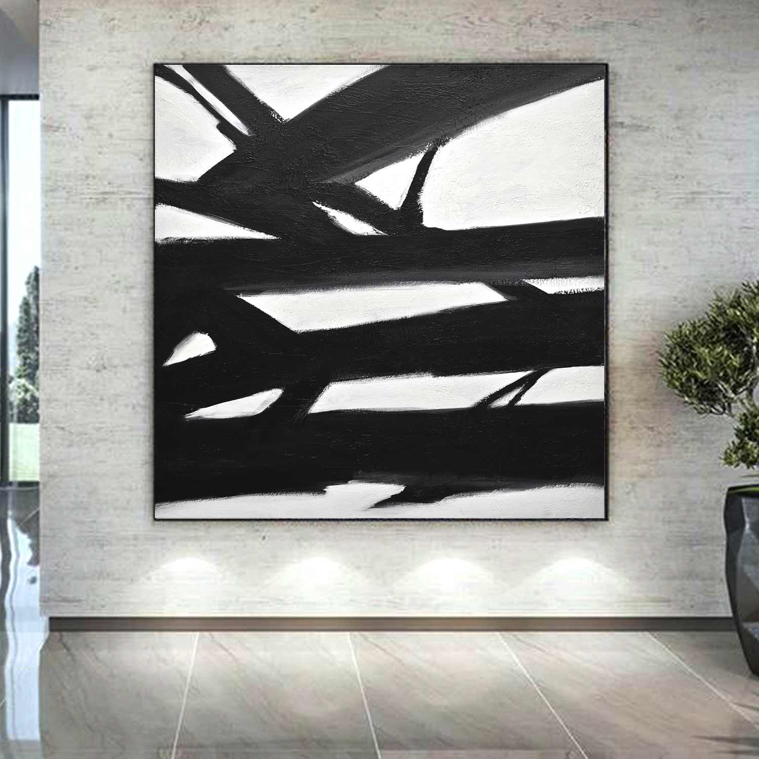 Monochrome Abstract Black White Kline Painting "Definite Direction"