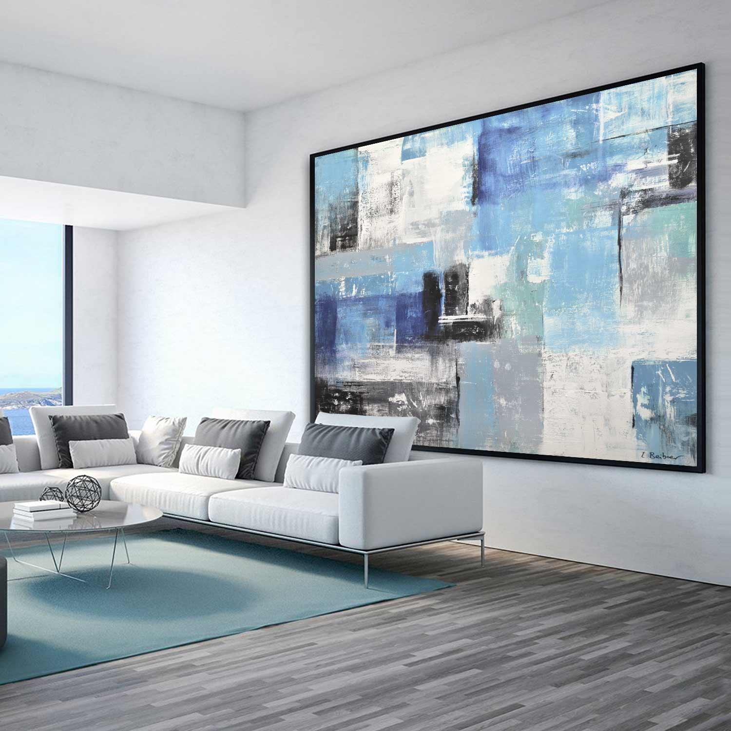 vipgallery Geometric Abstract Blue Framed Art "Blue Zone"