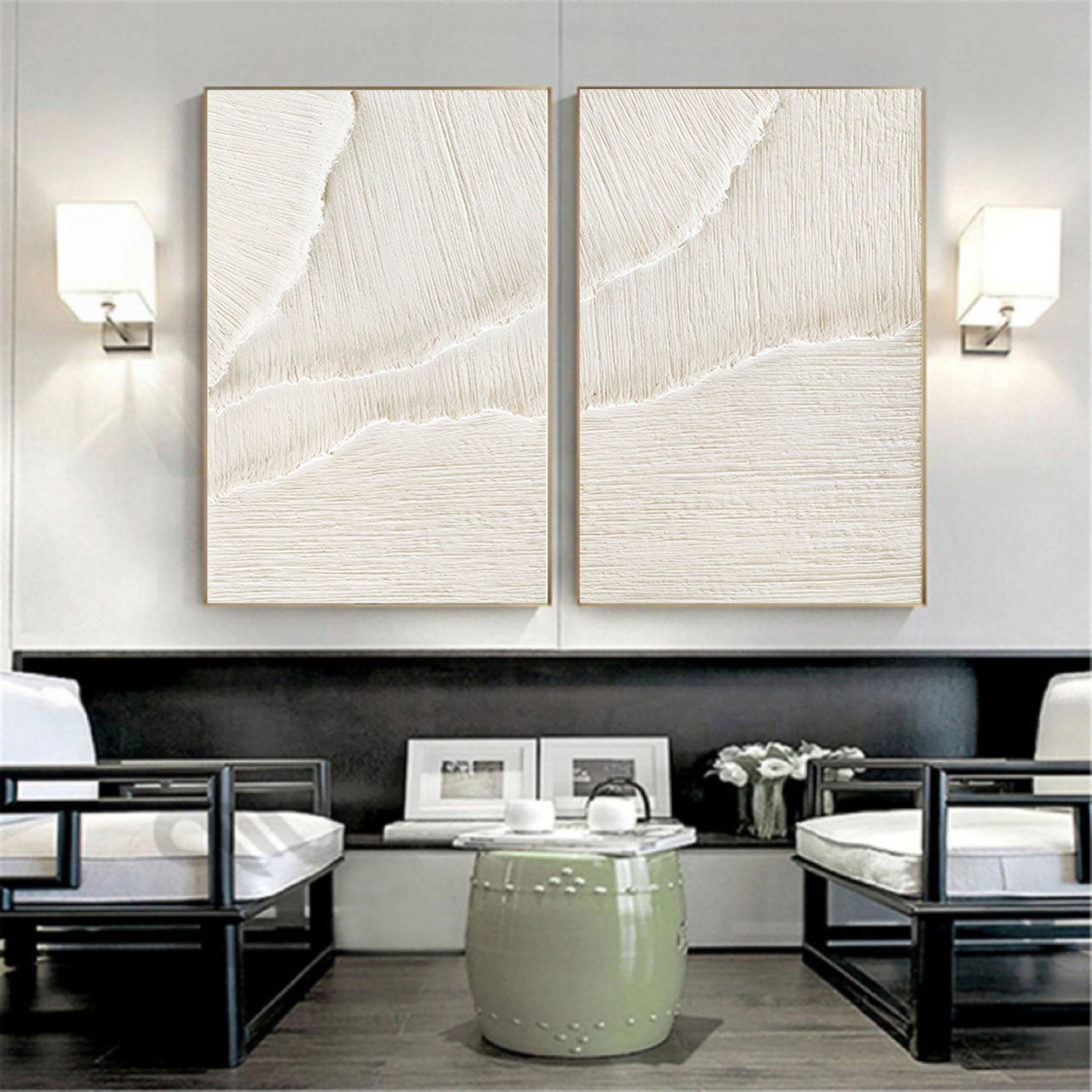 White Beige Minimalist Abstract Painting SET OF 2 #AVG 027