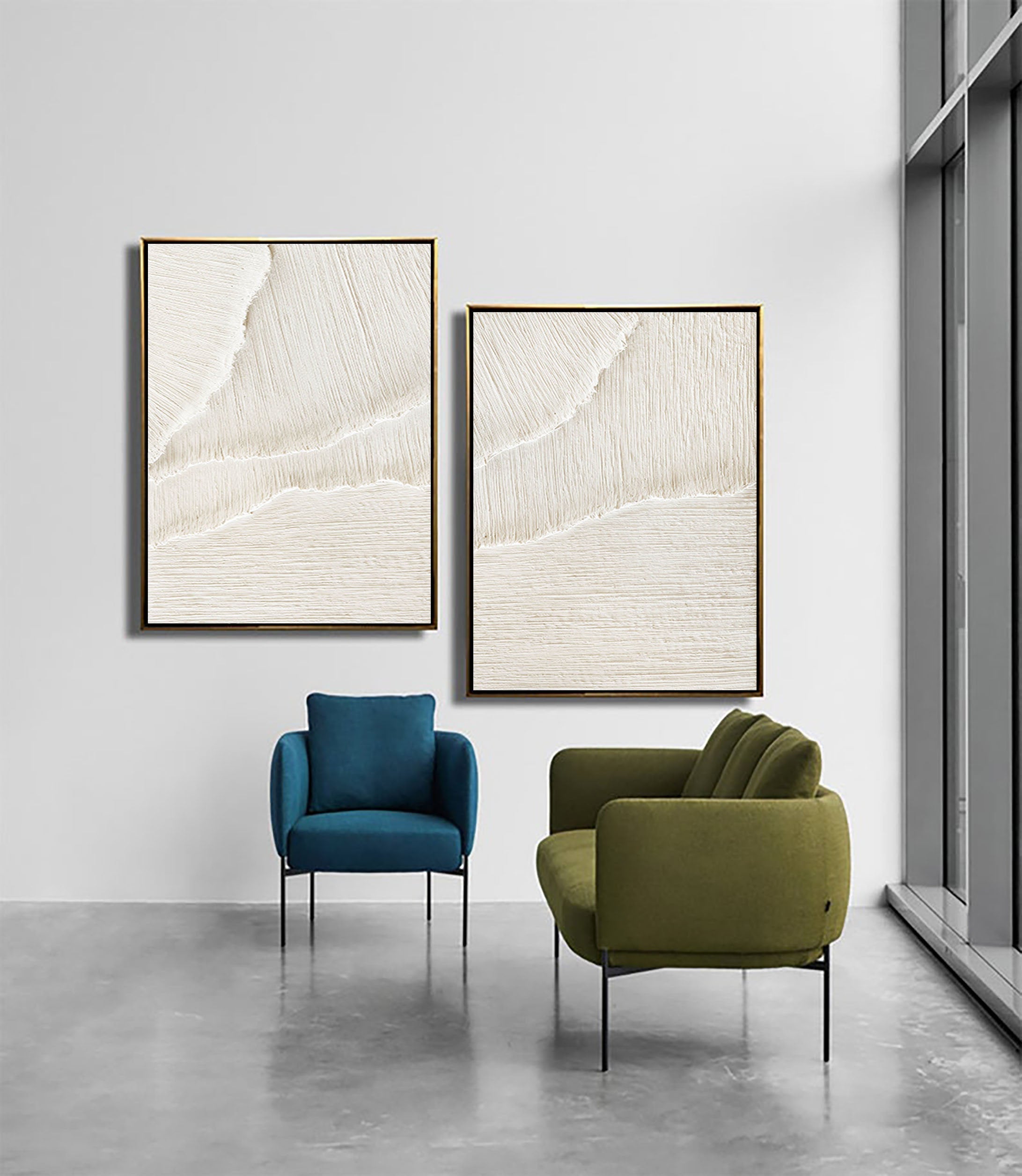 White Beige Minimalist Abstract Painting SET OF 2 #AVG 027