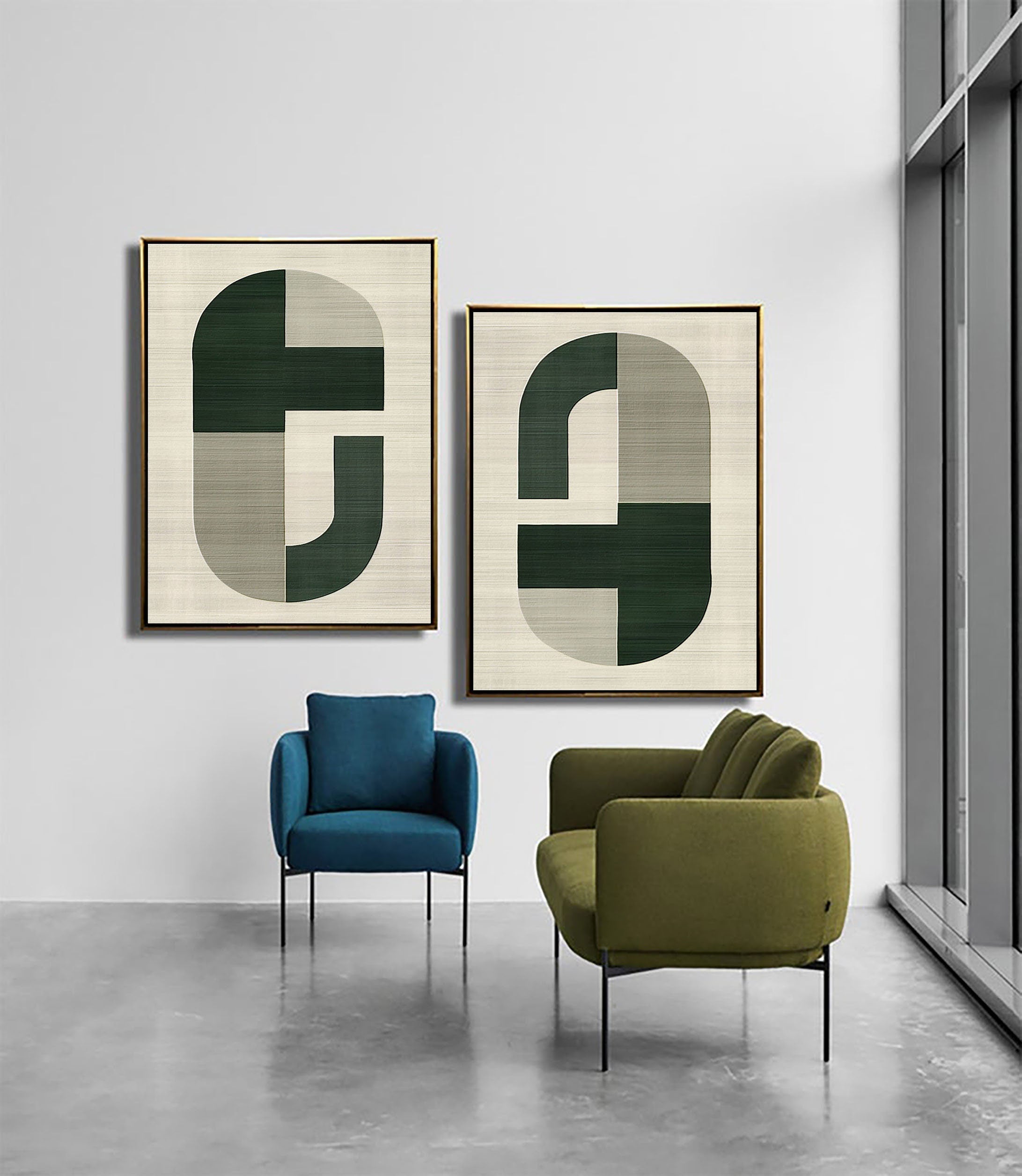 vipgallery Blue & Green Abstract Painting Set Of 2#CXA 002