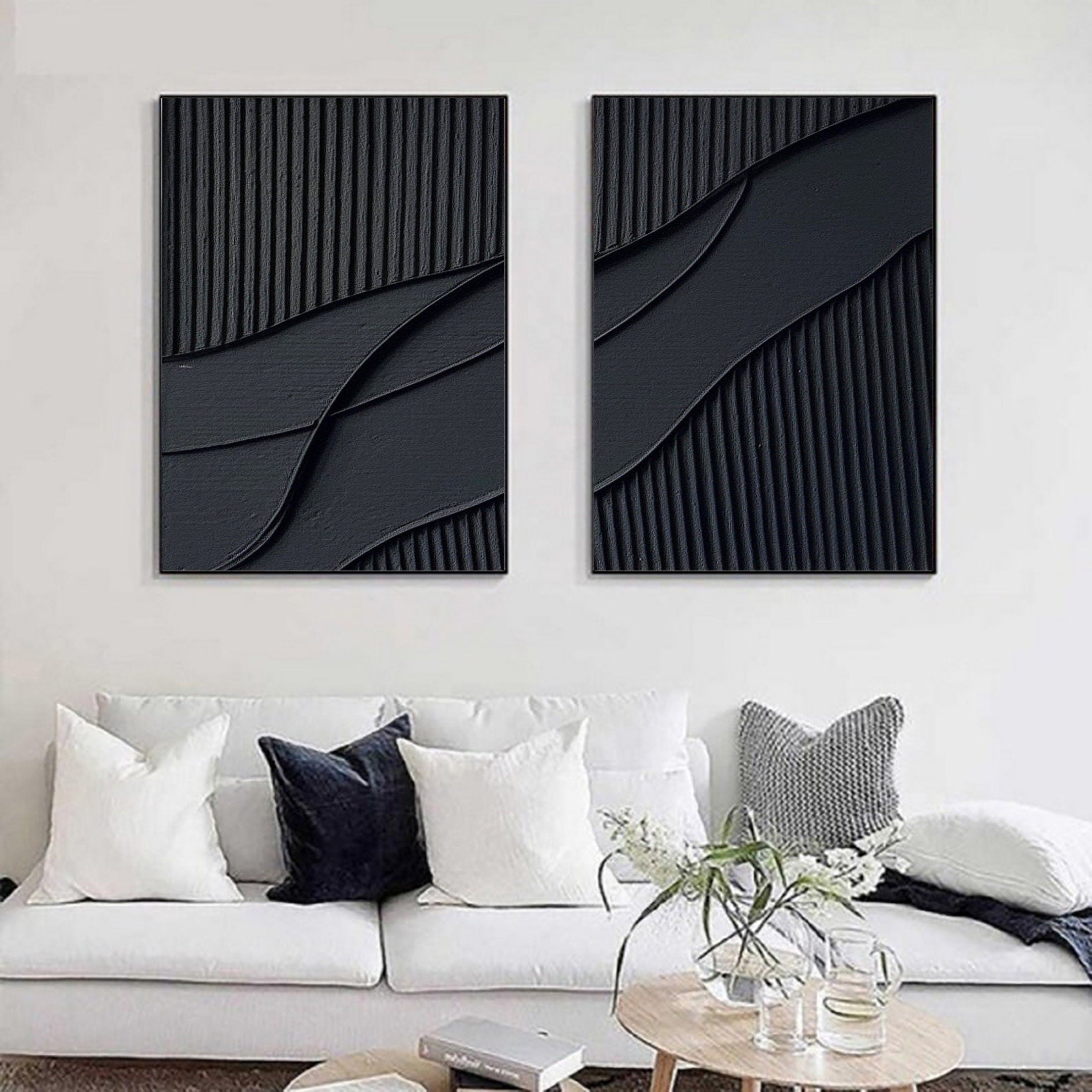 Black Abstract Painting SET OF 2 #CXA 007