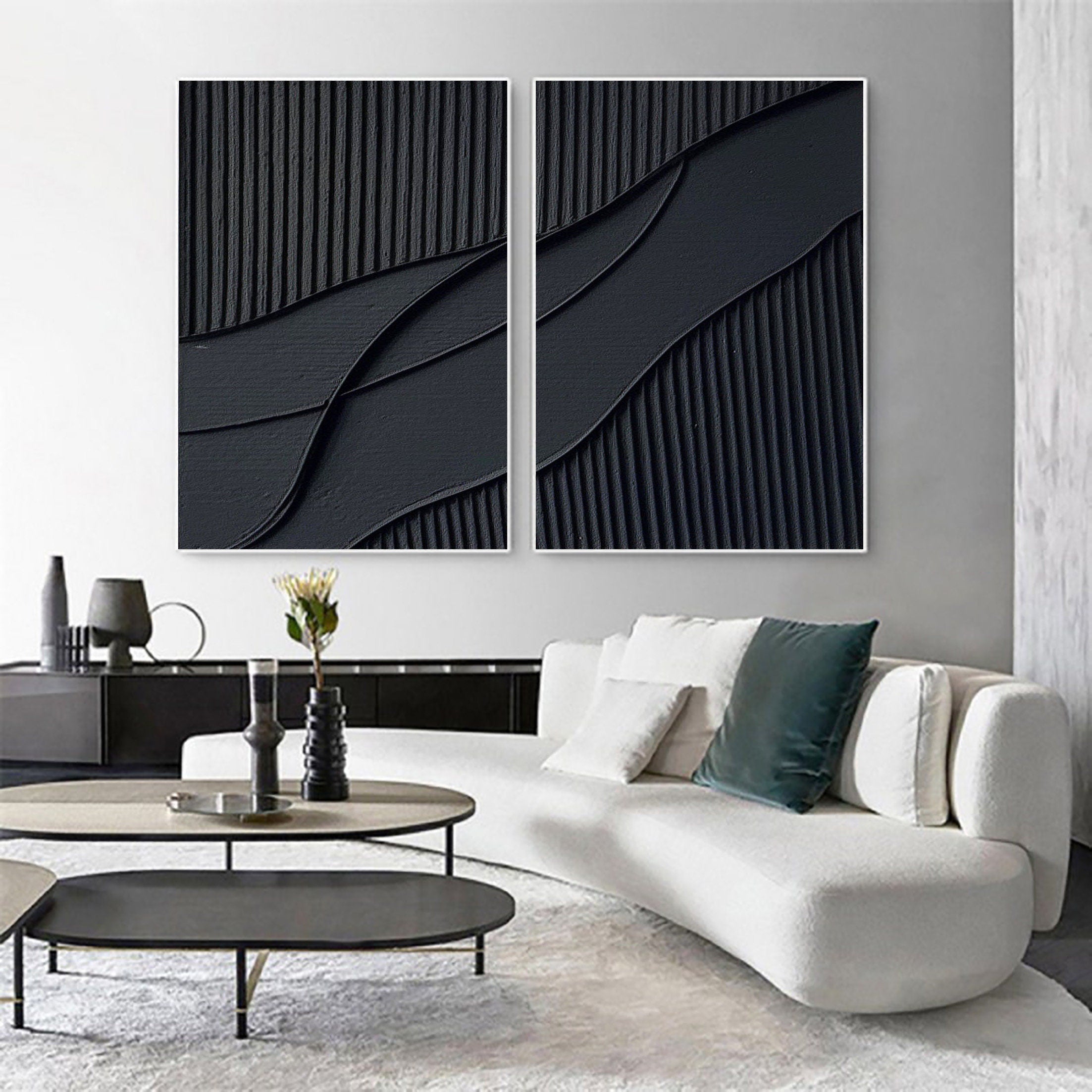 Black Abstract Painting SET OF 2 #CXA 007