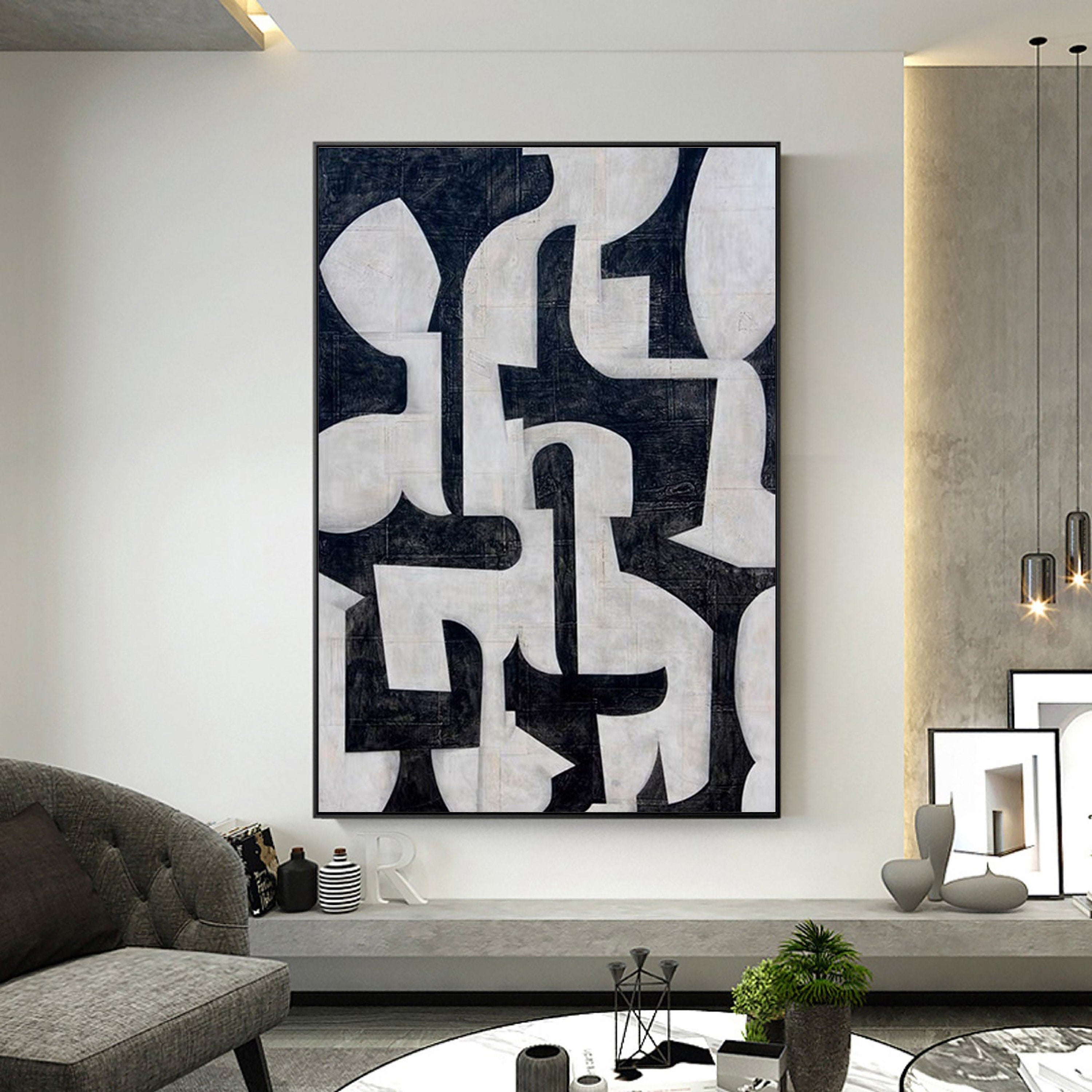 Black & White Abstract Painting #CXA 010