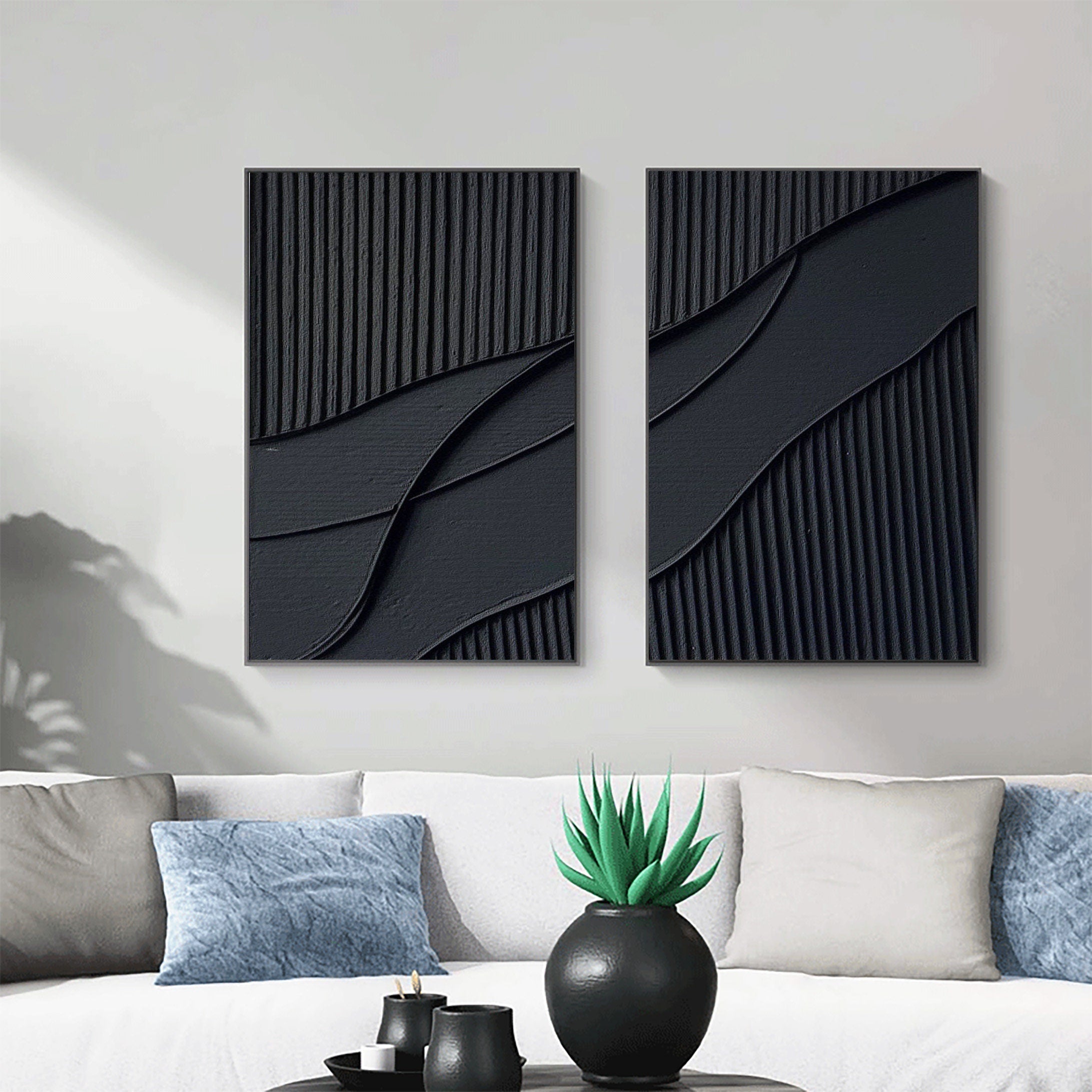 Black Abstract Painting SET OF 2 #CXA 007