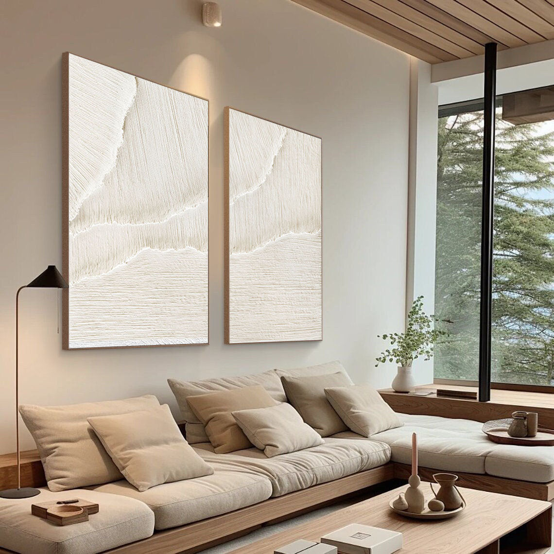 White Beige Minimalist Abstract Painting SET OF 2 #AVG 028