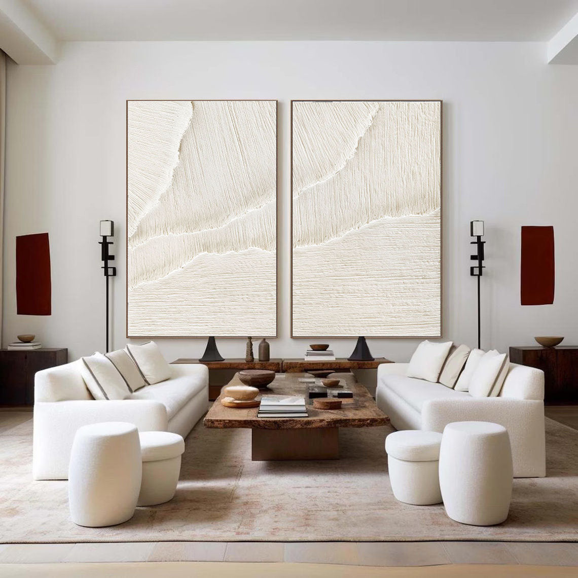 White Beige Minimalist Abstract Painting SET OF 2 #AVG 028