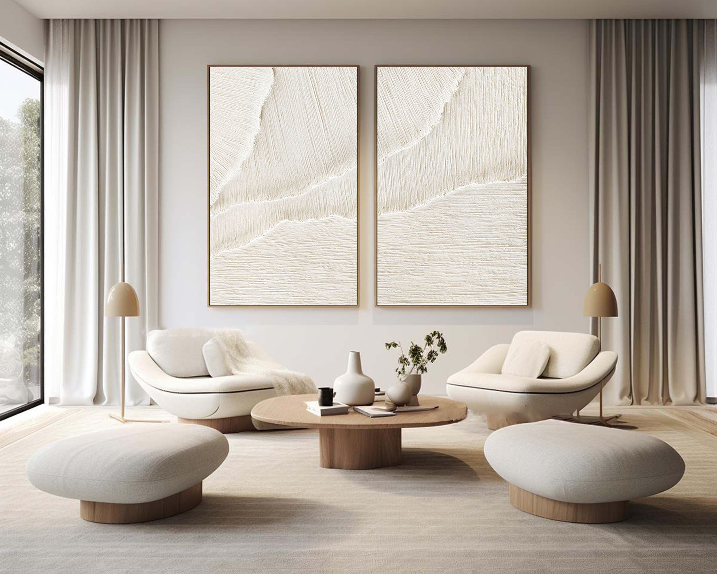 White Beige Minimalist Abstract Painting SET OF 2 #AVG 028