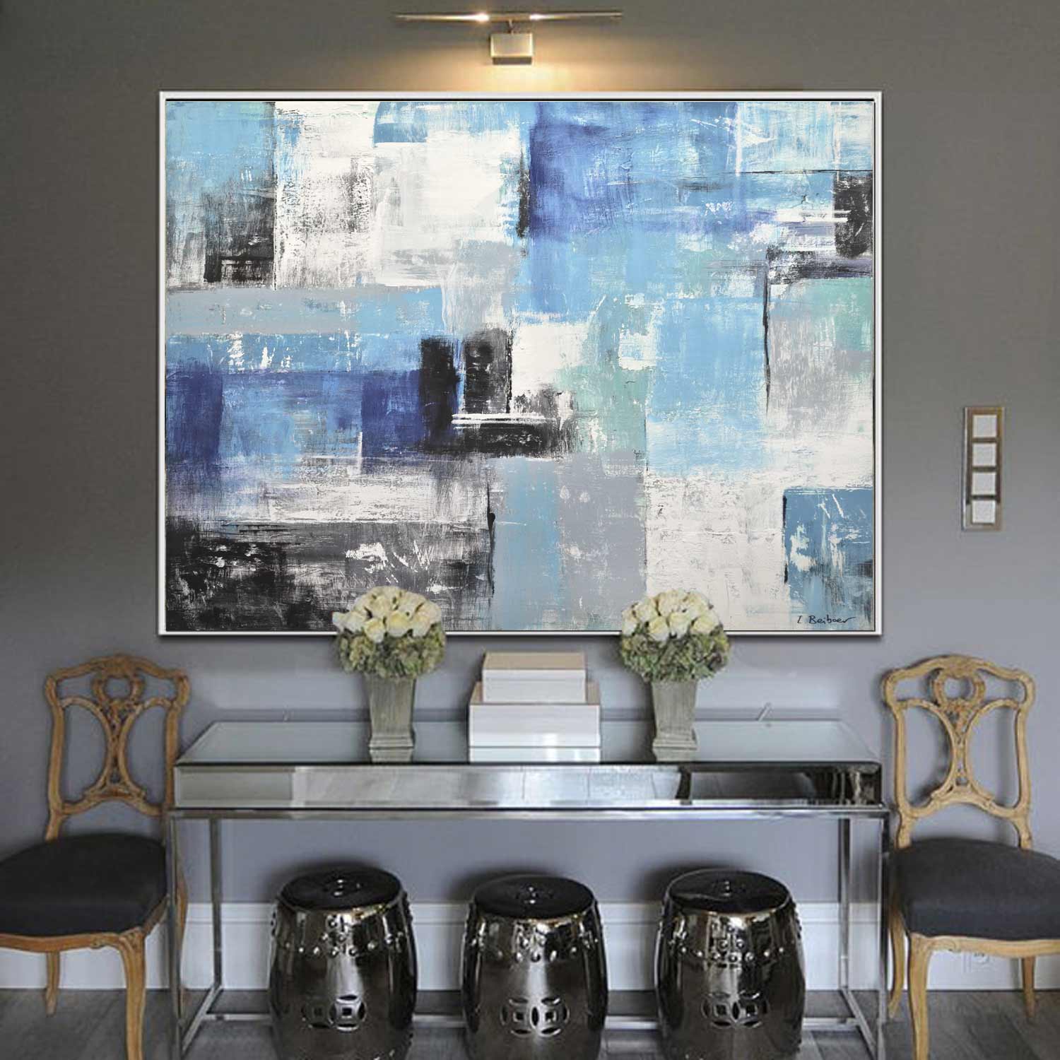 vipgallery Geometric Abstract Blue Framed Art "Blue Zone"