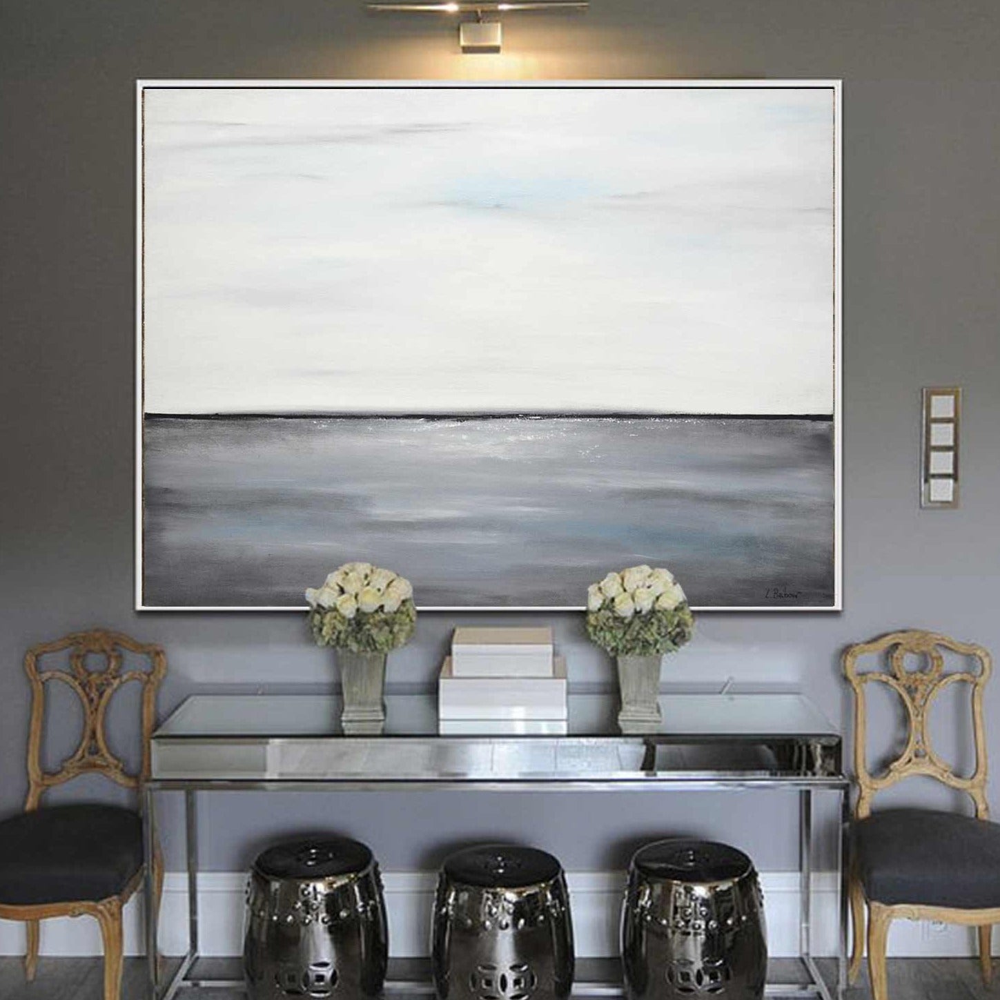 White Gray Seascape Minimalism Painting " Gray Waters"