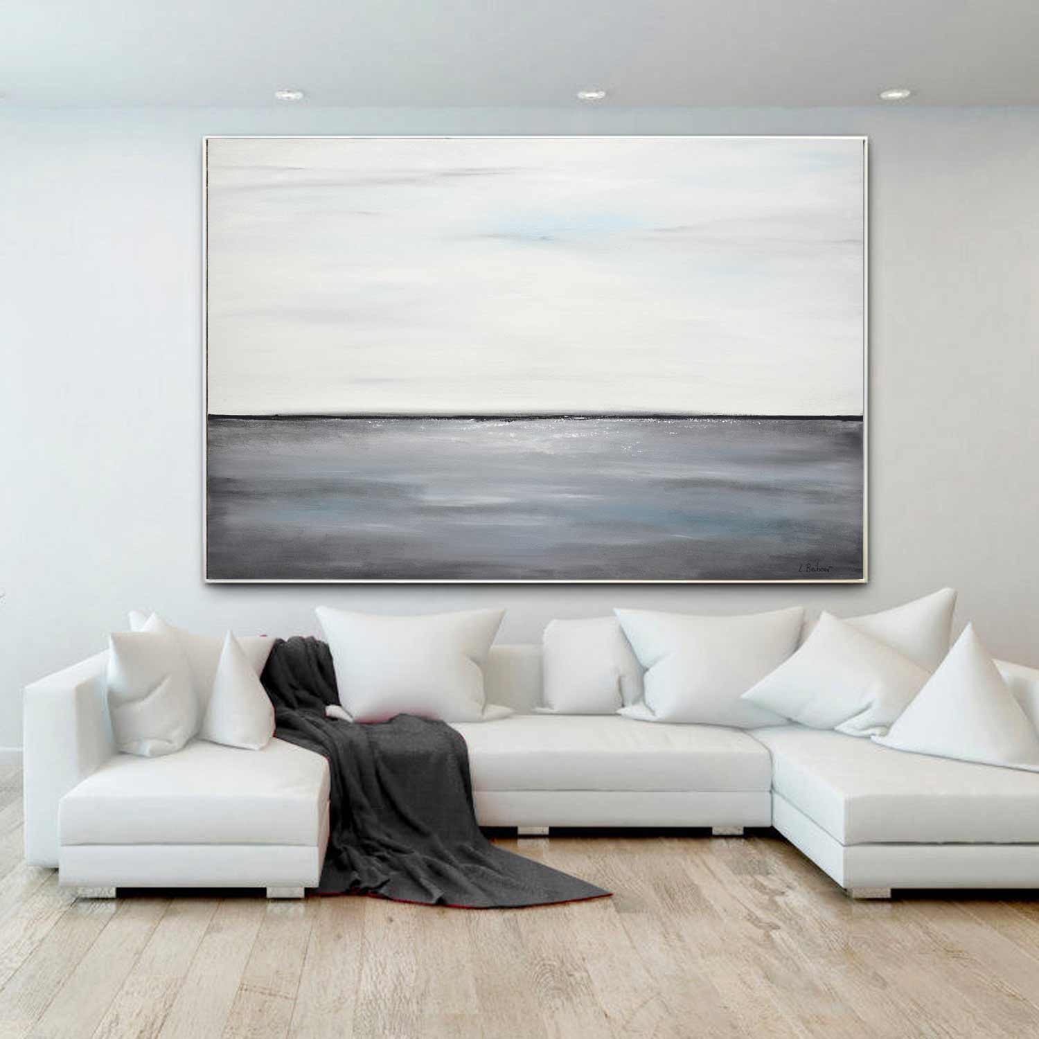 White Gray Seascape Minimalism Painting " Gray Waters"