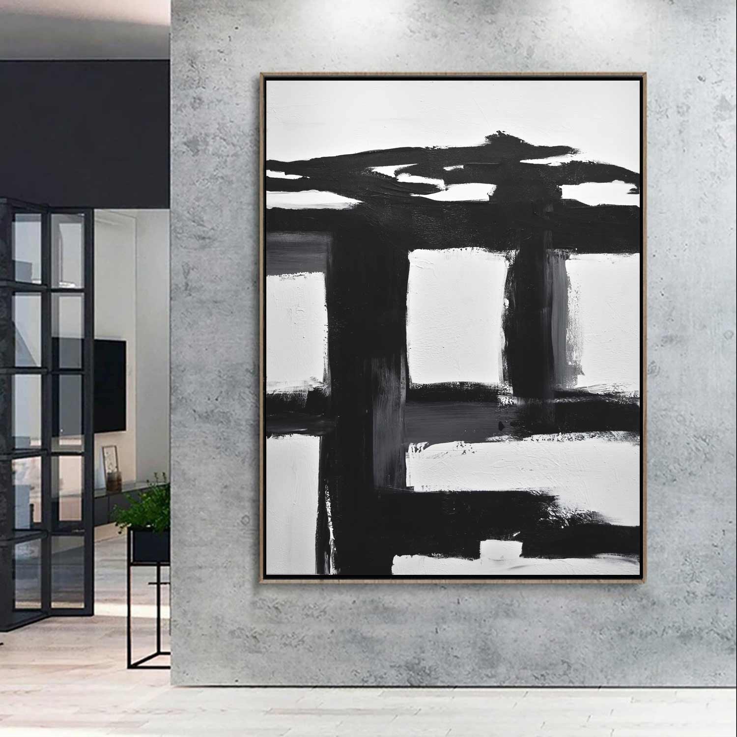 Abstract Expressionist Black White Wall Art "Balance"