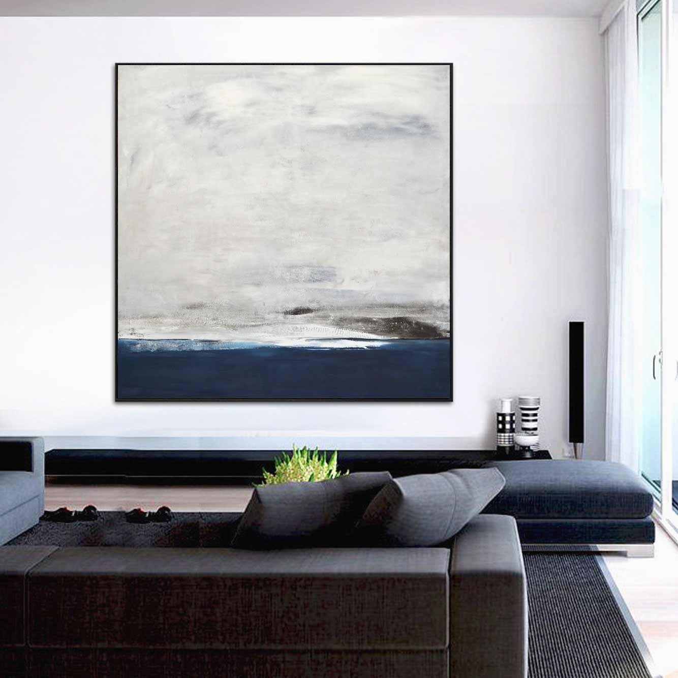 Blue Gray Seascape Painting Coastal Waves Art "Above the Blue"