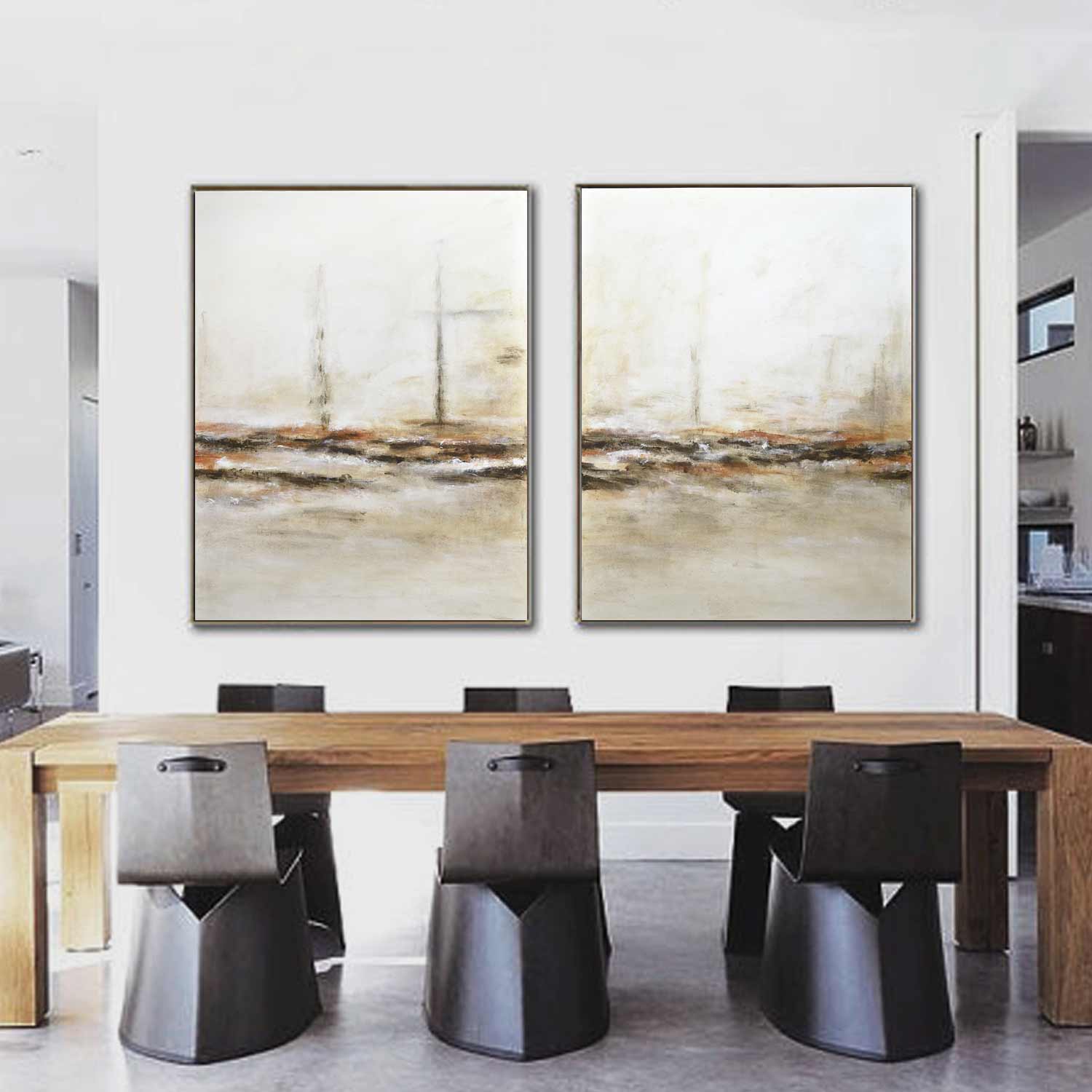 vipgallery Set of 2 Light Beige Abstract Paintings "Taken"