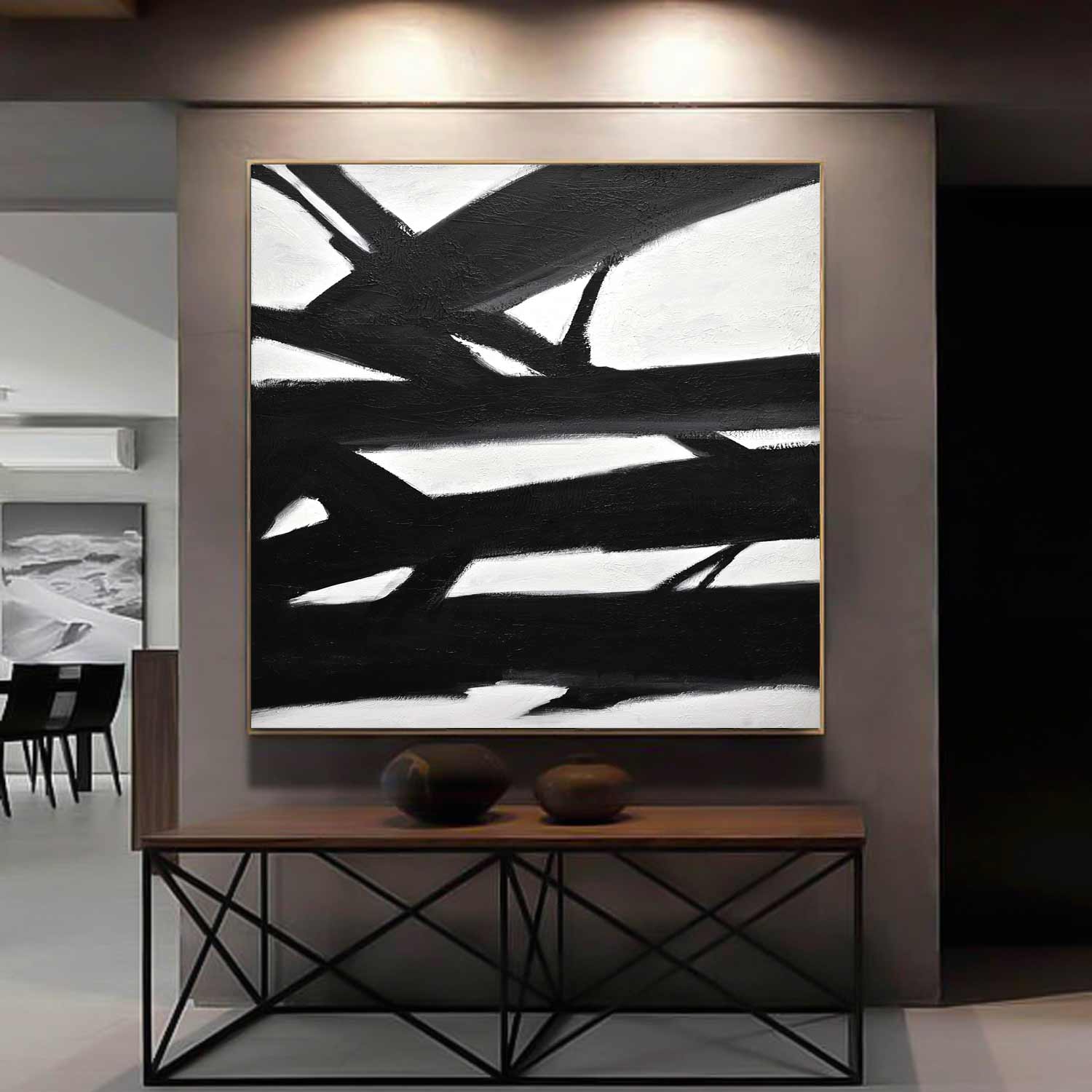 Monochrome Abstract Black White Kline Painting "Definite Direction"