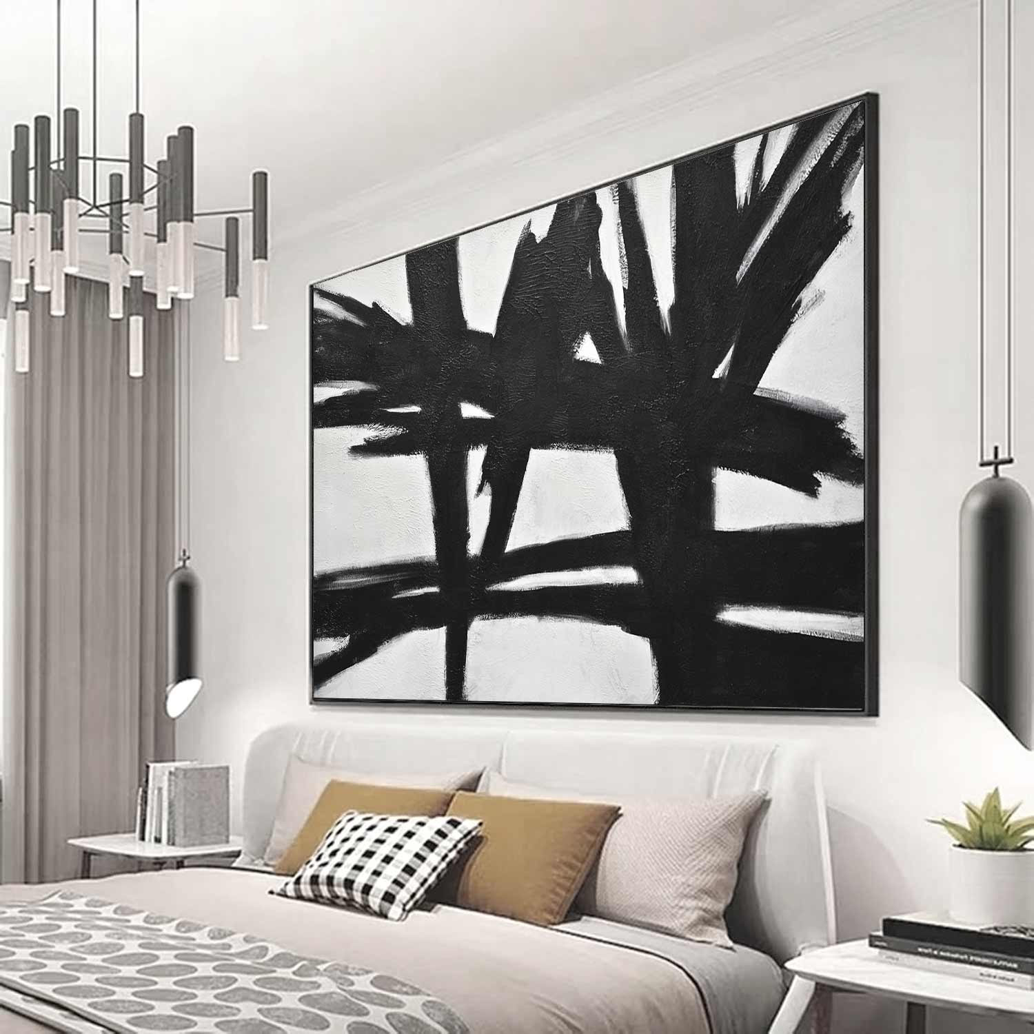 Retro Style Abstract Painting Black White 50's Art "Reaching Out"